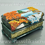 0026819/ЛТ/26*14*14см  ШКАТУЛКА "РУССКИЕ ПРОСТОРЫ" ДВОЙНАЯ Змеевик, каменная крошка