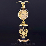 29094 Нат камень Часы "Орел" Обсидиан, Бронза, позолота 30*10см  Ч-050