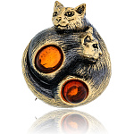 0071523/3414.4 Брошь Коты Это Любовь (коньячный)