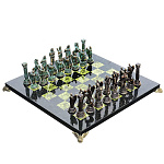 0040652/25*25см  Нат.камень ШАХМАТЫ с фигурами  "Мифология" Змеевик