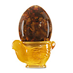 0059630-НП/9см  Изделия из янтаря ЯЙЦО пасхальное на подствке "Курочка" малое 10см