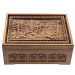 0013371/RTВ-73.M ШКАТУЛКА "Утро в сосновом лесу"( резная 2-х уровневая,из дуба) 