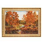 0090140- НП Картина янтарная" ПРУД В ЛЕСУ"60*40 см