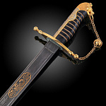 0069747 Оружие сувенирное САБЛЯ "КЛЫЧ" , дамаск, золото 999,9 черная кожа