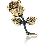 Брошь с янтарной вставкой "Черная роза"