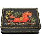 0042393/13*9см Лаковая миниатюра Шкатулка "Конь-огонь" (АР Жуковская)  (п906)