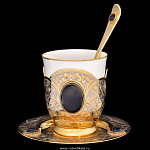 0024564 Златоуст ЧАШКА НА БЛЮДЦЕ + ложка Агат в П/У (26/4)
