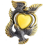 0045105/1663.4 Брошь Голубки с сердцем (белый)