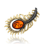 0045286/914.4 Брошь Перо Жар-Птицы (коньячный)