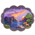 0050872/7173 Нат.камень КАРТИНА "Охотничий домик у ручья" багет№3 34*26см 