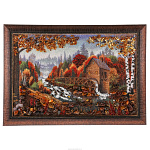 Картина янтарная "Осень. Водяная мельница" 48х68 см