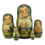 201122 Матрешка "ДЕРЕВЕНЬКА" зелен ,5 мест 18 см 