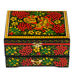 Шкатулка "Птичка и рябина". Хохлома