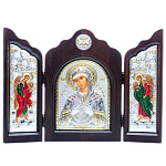 0052377/34*24см/5002539027 Икона Триптих "БМ Семистрельная"шелкогр/позолота/серебр
