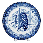  Гжель ТАРЕЛКА декоративная ПТИЦЫ  ФИЛИН  d-17 см