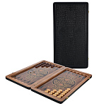 Деревянные нарды с кожаной вставкой "Кроко" 60х30 см