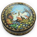 22346 Лаковая миниатюра Шкатулка "Журавли" 10*10см 9,