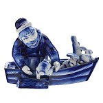 0024523 Гжель Скульптура "Дед Мазай и зайцы" Авт. Черновы В. и Л.  