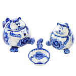  Гжель НАБОР "КОТЫ": чайник + сахарница + подст. под лимон.