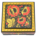 0078407/12*11,5см Хохлома Шкатулка Хохлома "ЦВЕТЫ" черн фон Р18