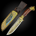 0069338 Златоуст НОЖ "ВОЛКИ"с головой Сталь,Латунь,чернение серебра, эмаль в П/У 