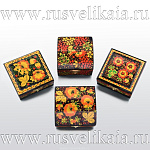 0023051/9*9см Хохлома Шкатулка "Хохлома" СУНДУЧОК 9*9см  Р1 Н 0002