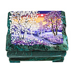 0072822/1087 Нат.камень Шкатулка с камен крошкой ЗИМА змеевик  140*100*80 мм