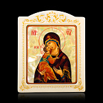 0066566-0064 Икона рукописная Владимирская Божия Матерь перламутр 160-195 мм белая рама