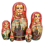 201563 Матрешка "САНКТ-ПЕТЕРБУРГ. СПАС НА КРОВИ", бордо платок, 5 мест 18 см 