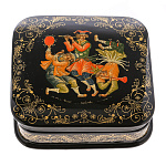 0061942-11*11см Лаковая миниатюра Палех ШКАТУЛКА "СКОМОРОХИ" Горбатова