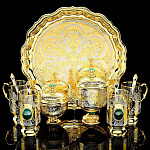 0037227/ФР Златоуст Набор "Чаепитие":Поднос+Сахарница+4 подстаканника в уп.