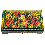 0080729 ХОХЛОМА ШКАТУЛКА "Золотые цветы" 18*10*4 (зеленый фон)