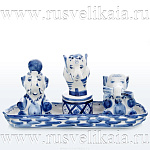  Гжель НАБОР Д/СПЕЦИЙ  "Слоники" с солонкой в комплекте