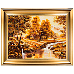 300374-НП Картина Янтарная "ДОМИК У РЕКИ" 60*80 см (дв.баг)