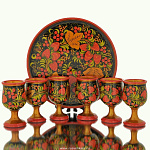 0020275 Хохлома НАБОР ДЛЯ КОНЬЯКА на круглом подносе