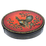0050579/13*9см  Шкатулка лаковая миниатюра Холуй "Глухарь"51красный фон, овал