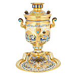 0061530 Самовар "Гжельские Мотивы" на блюде, эмаль, фианиты 210033/1902