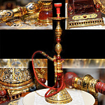 0020934/990 Златоуст КАЛЬЯН на подставке, латунь, Яшма, золото, инкрустация, ,в П/У