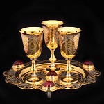 0032257/ФР Златоуст НАБОР водочный"ТРИО": поднос+3 рюмки  Турмалин, позолота,  в П/У