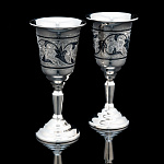 0055814 Серебро 875*НАБОР РЮМОК 2шт  гравировка, чернение серебра 150,2гр 150,2