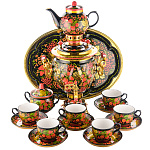0038419/СРВ-3пр-желудь  СЕРВИЗ С САМОВАРОМ"Хохломской. Земляника" 3л, 6персон