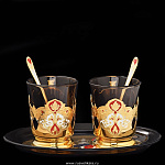 0028746 Златоуст Чайно-кофейный набор "Восточная сказка" 2чаш+поднос+ложки  в П/У