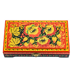 0072567 ХОХЛОМА ШКАТУЛКА "Золотые цветы" 18*10*4 (красный фон) Р11