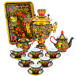 300783-Хохлома Самовар с Сервизом "КЛУБНИКА" на 6 персон
