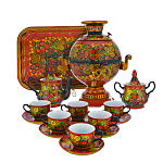 Самовар электрический 5 л с сервизом "Клубника". Хохлома