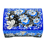 100452 /14*9см Хохлома Шкатулка-сундучок"Зимние цветы" синий фон Р3 