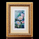 0055044/19*25см КАРТИНА Перламутровая "Лотосы" в раме, паспарту (вертикальная)