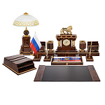 0061554 Натуральный камень Настольный набор "Царский" лампа, лоток А4, бювар с камнем ,обсидиан, зол