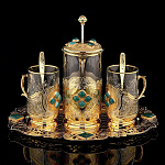 0037819 Златоуст ЧАЙНЫЙ НАБОР С ПРЕСС-ФРЕНЧЕМ на 2 персоны (агат тонированный)