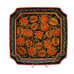 0076064 Хохлома ТАРЕЛКА  ЦВЕТЫ зелен23*23 см